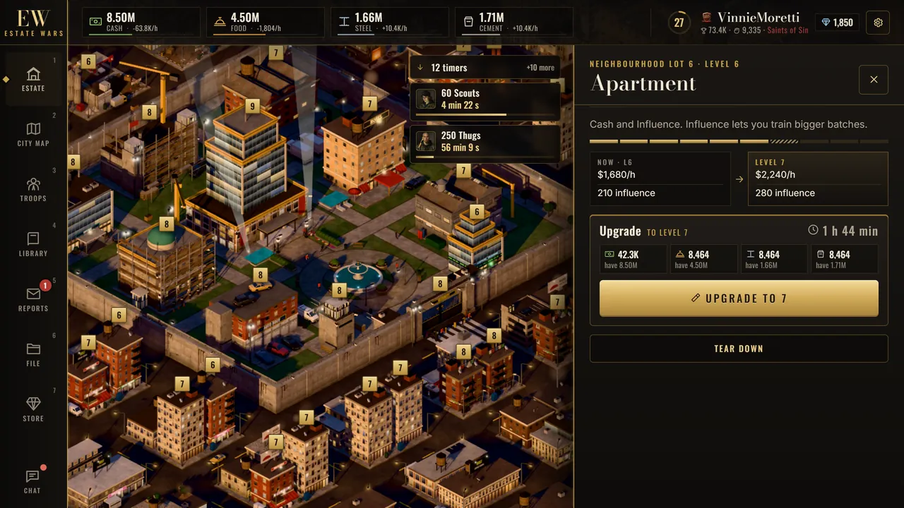 Upgrading an Apartment on the estate from level 6 to 7